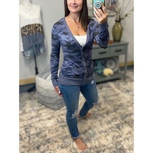 Camouflage Snap Cardigan Lightweight Blue 2921